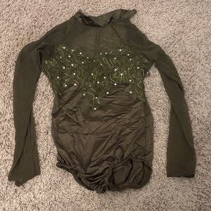 Small Adult Dance Costume Elegant Olive Green Women's Top and Skirt